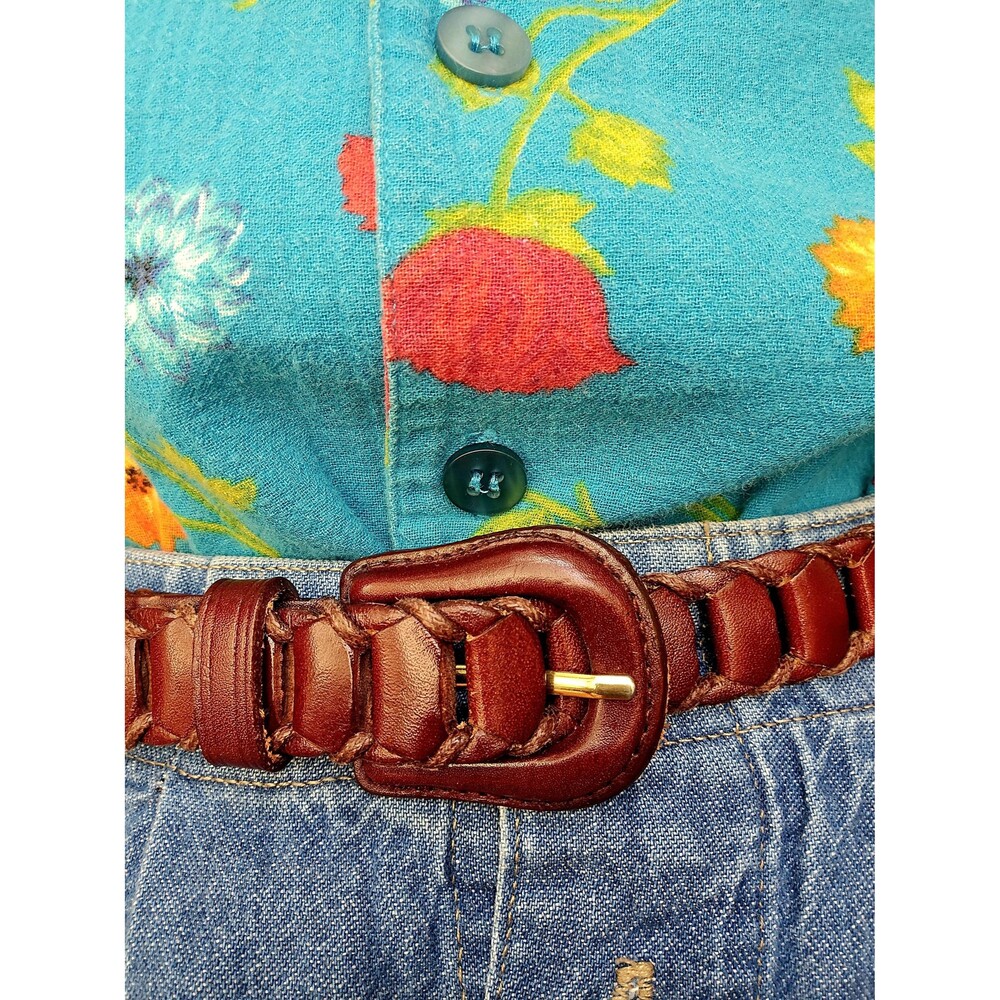 Genuine Leather Vintage Chestnut Woven Belt - Braided Western Belt - Boho Leathe